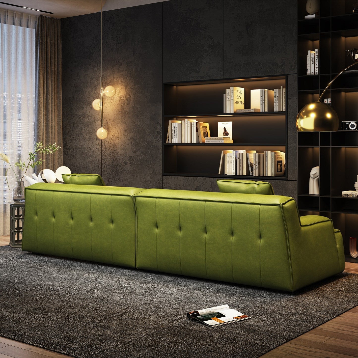 Recessed Arms Couch Leather Upholstered Sofa for Living Room-110.2W - 110.2 x 28.35