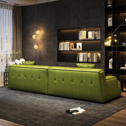 Recessed Arms Couch Leather Upholstered Sofa for Living Room-110.2W - 110.2 x 28.35