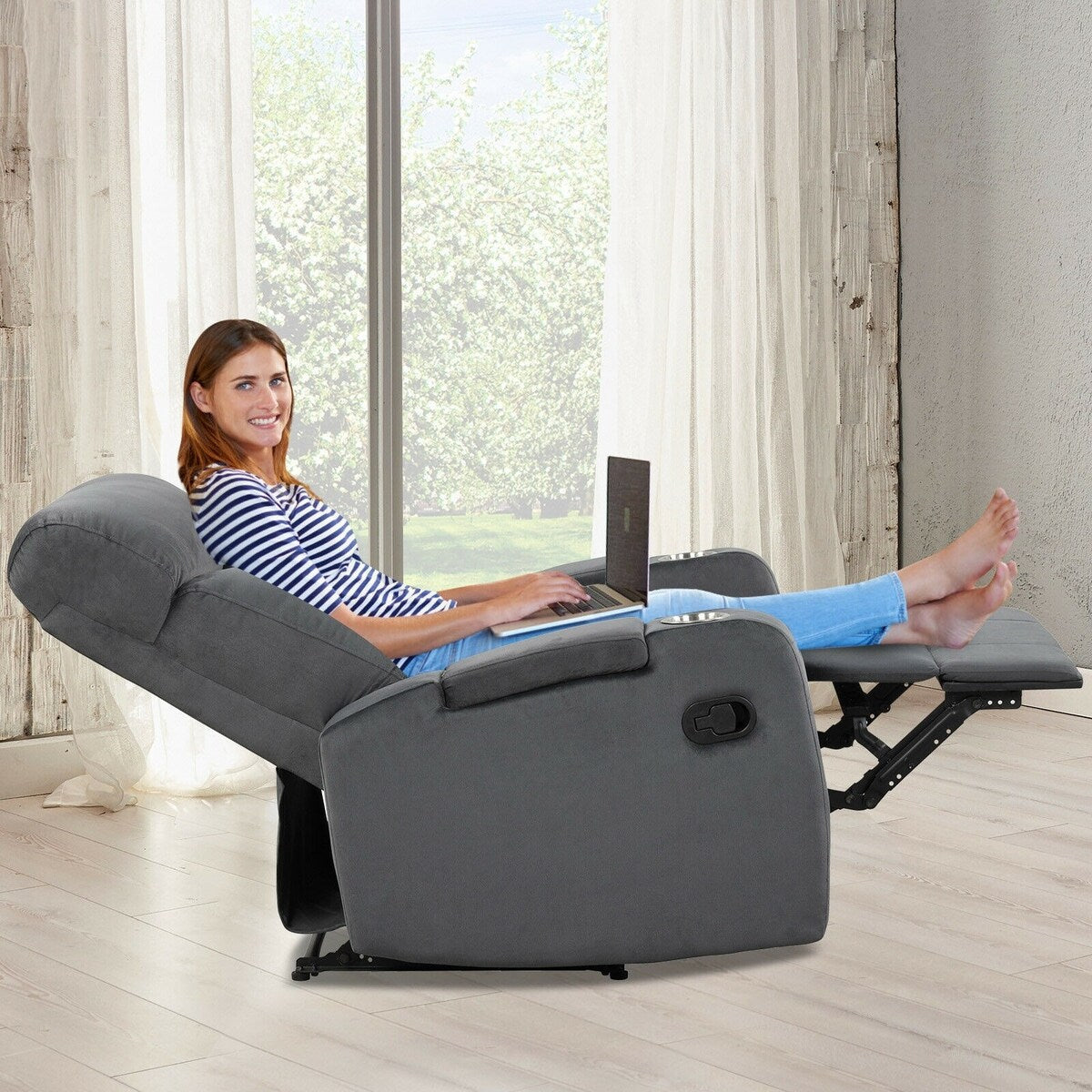 Recliner Chair Single Sofa Lounger with Arm Storage and Cup Holder for Living Room