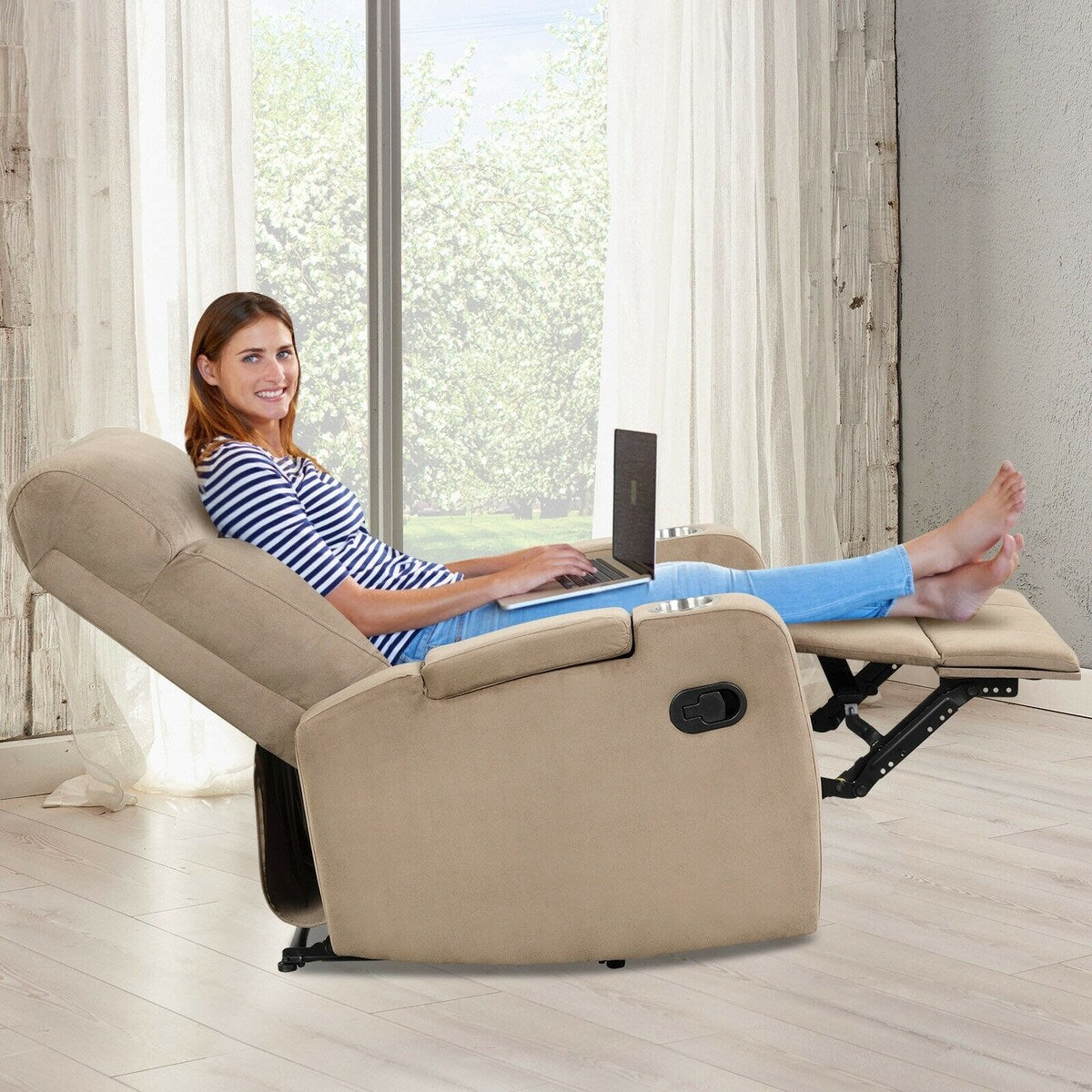 Recliner Chair Single Sofa Lounger with Arm Storage and Cup Holder for Living Room