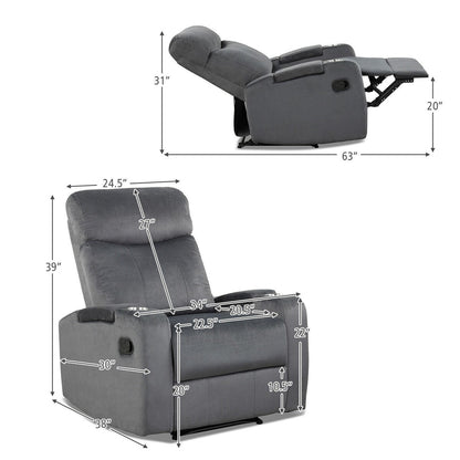 Recliner Chair Single Sofa Lounger with Arm Storage and Cup Holder for Living Room