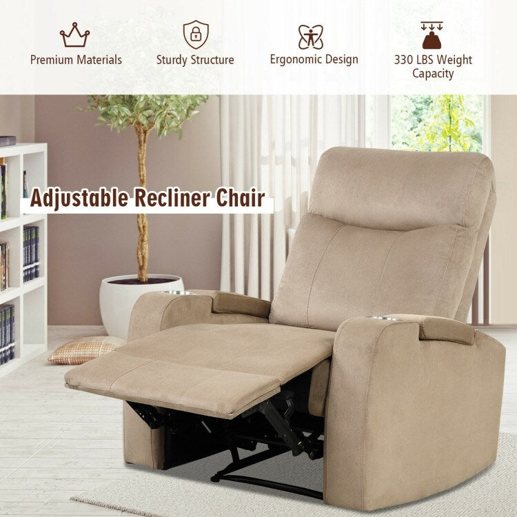 Recliner Chair Single Sofa Lounger with Arm Storage and Cup Holder for Living Room