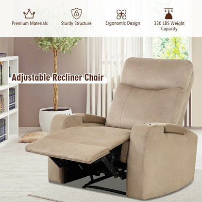 Recliner Chair Single Sofa Lounger with Arm Storage and Cup Holder for Living Room