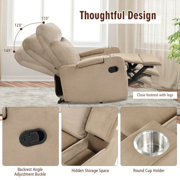 Recliner Chair Single Sofa Lounger with Arm Storage and Cup Holder for Living Room