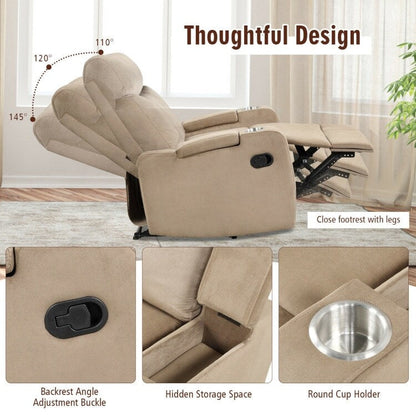 Recliner Chair Single Sofa Lounger with Arm Storage and Cup Holder for Living Room