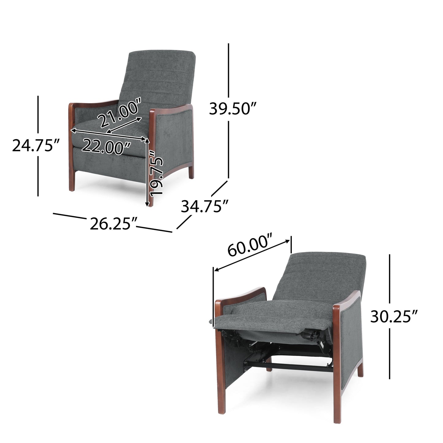 Recliner Chair with Birch Wood Frame, Pushback Mechanism & Tufted Channel Stitching