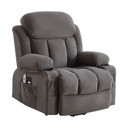 Recliner Chair with Heat and Massage Electric Fabric Recliner Chair with Side Pocket, USB Charge Port, Remote Control