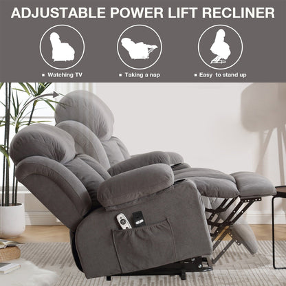 Recliner Chair with Heat and Massage Electric Fabric Recliner Chair with Side Pocket, USB Charge Port, Remote Control