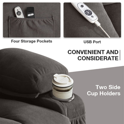 Recliner Chair with Heat and Massage Electric Fabric Recliner Chair with Side Pocket, USB Charge Port, Remote Control