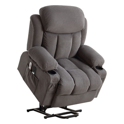 Recliner Chair with Heat and Massage Electric Fabric Recliner Chair with Side Pocket, USB Charge Port, Remote Control