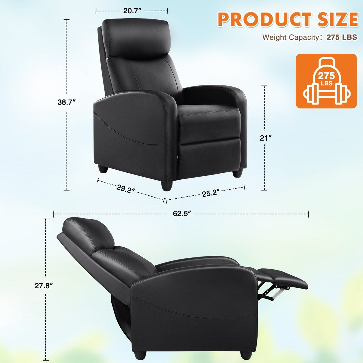 Recliner Chair with Lumbar Support for Living Room