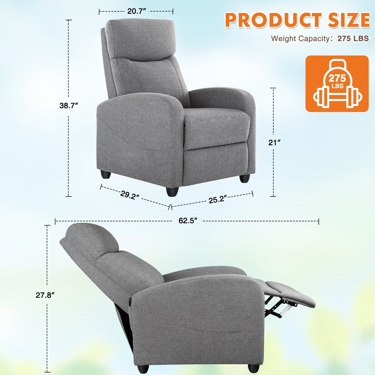 Recliner Chair with Lumbar Support for Living Room