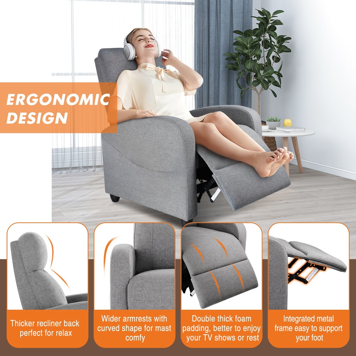 Recliner Chair with Lumbar Support for Living Room