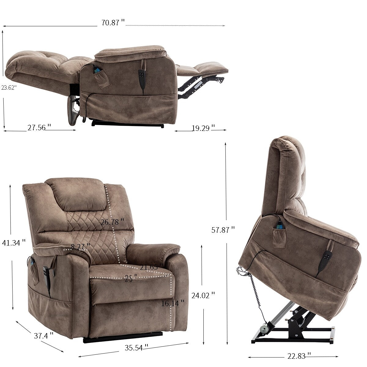 Recliner Chair with OKIN Silent Motor - 180° Infinite Position Recline, Remote Control, Separate Backrest/Footrest