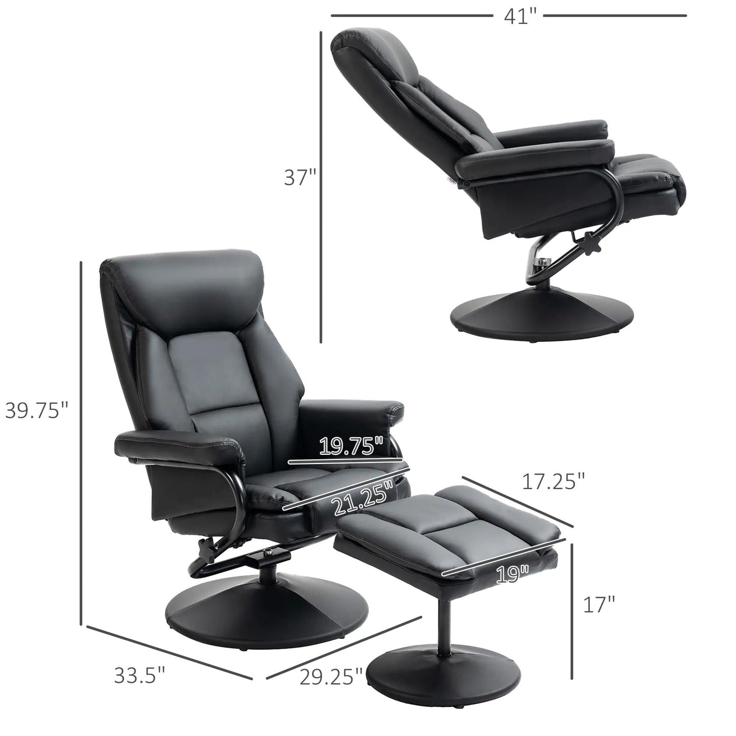 Recliner Chair with Ottoman Swivel, Faux Leather