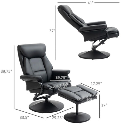 Recliner Chair with Ottoman Swivel, Faux Leather