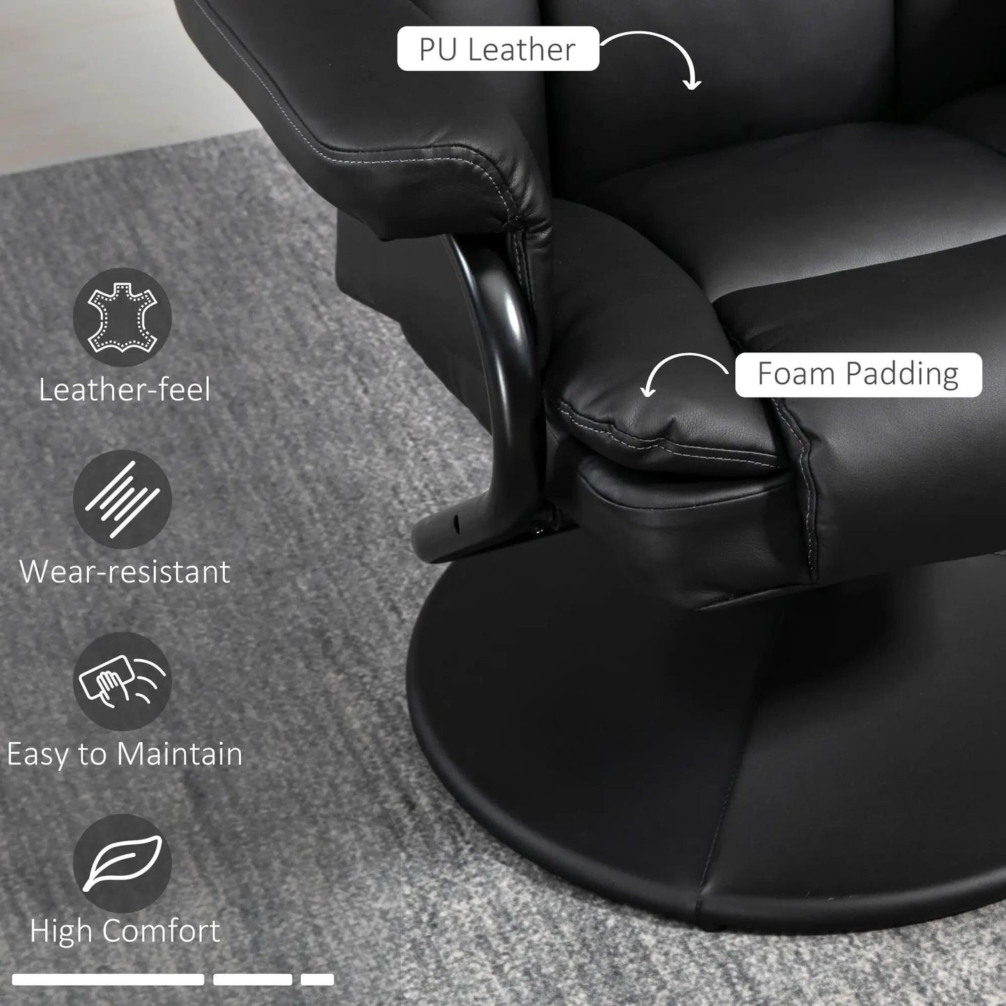 Recliner Chair with Ottoman Swivel, Faux Leather