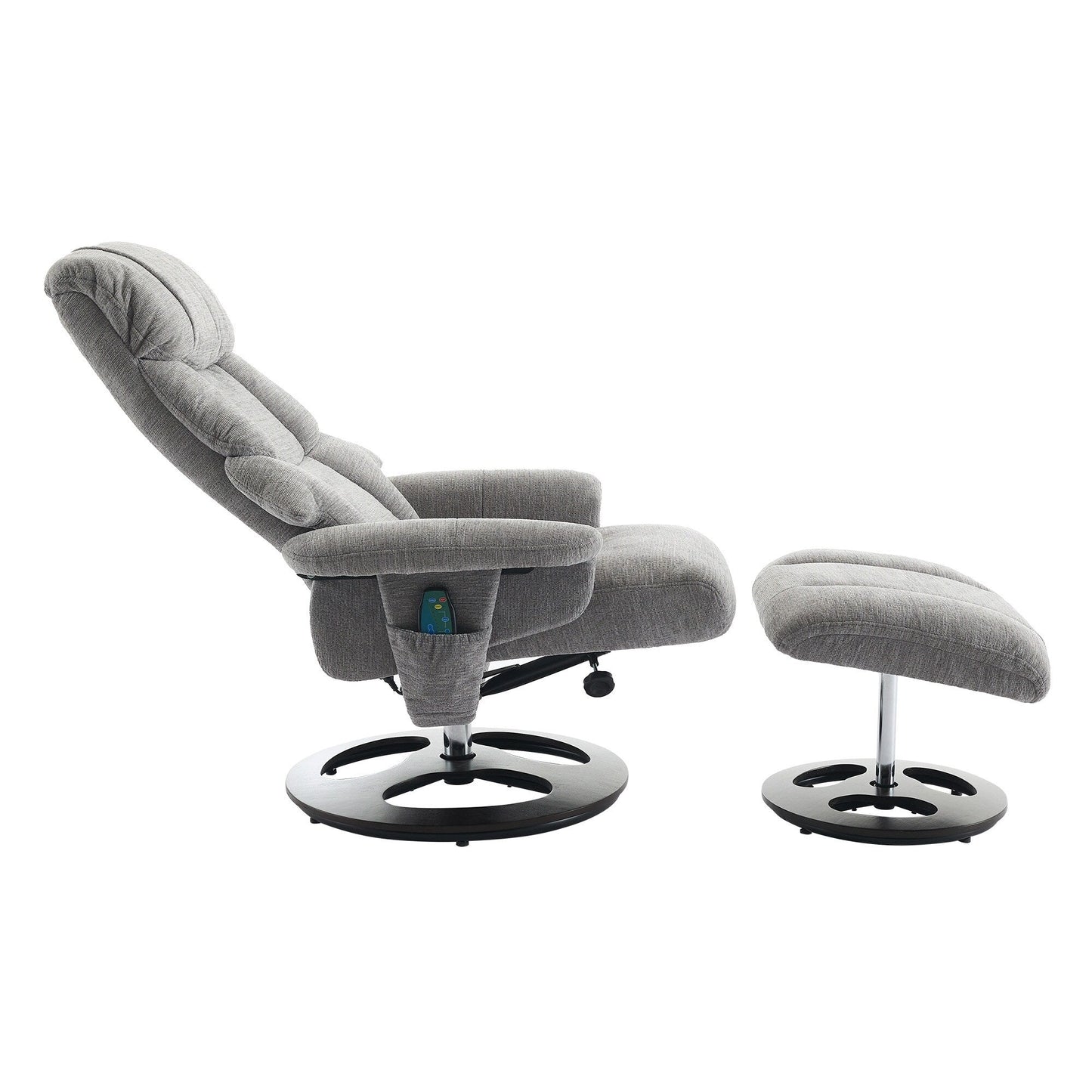 Recliner Chair with Ottoman, 360° Swivel Lounge Chair with Footstool, Chenille Fabric, Seat Heating & 140° Adjustable Backrest