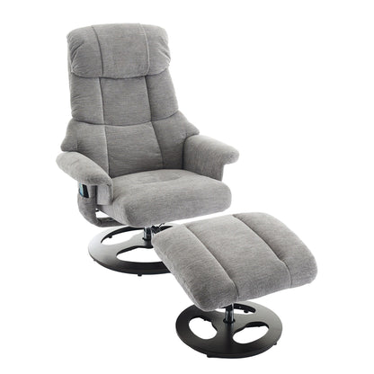 Recliner Chair with Ottoman, 360° Swivel Lounge Chair with Footstool, Chenille Fabric, Seat Heating & 140° Adjustable Backrest