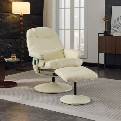 Recliner Chair with Ottoman, 360° Swivel PU Leather Reclining Chair with Wrapped Base, Seat Heating and 140° Adjustable Backrest