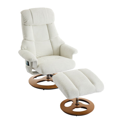 Recliner Chair with Ottoman, Modern 360° Swivel Lounge Chair with Footstool, Chenille Fabric, 5 Point Vibration Massage