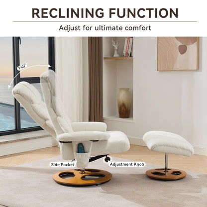 Recliner Chair with Ottoman, Modern 360° Swivel Lounge Chair with Footstool, Chenille Fabric, 5 Point Vibration Massage