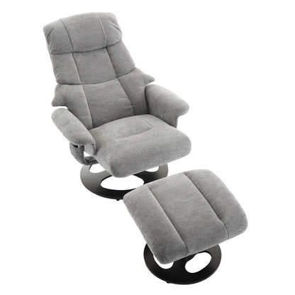 Recliner Chair with Ottoman, Modern 360° Swivel Lounge Chair with Footstool, Chenille Fabric, 5 Point Vibration Massage