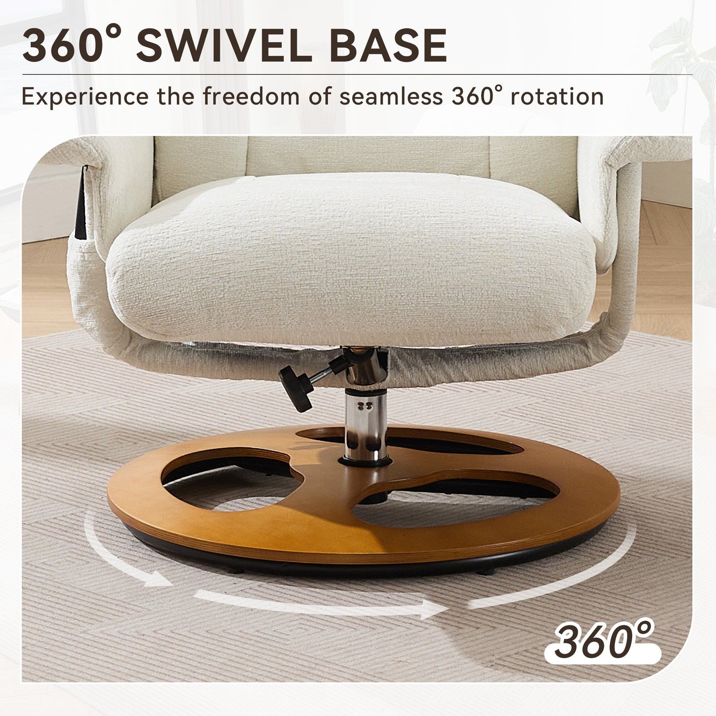 Recliner Chair with Ottoman, Modern 360° Swivel Lounge Chair with Footstool, Chenille Fabric, 5 Point Vibration Massage