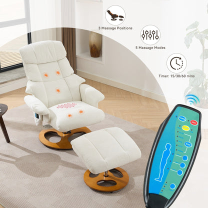 Recliner Chair with Ottoman, Modern 360° Swivel Lounge Chair with Footstool, Chenille Fabric, 5 Point Vibration Massage