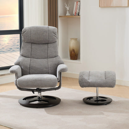 Recliner Chair with Ottoman, Modern 360° Swivel Lounge Chair with Footstool, Chenille Fabric, 5 Point Vibration Massage