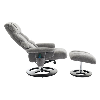 Recliner Chair with Ottoman, Modern 360° Swivel Lounge Chair with Footstool, Chenille Fabric, 5 Point Vibration Massage