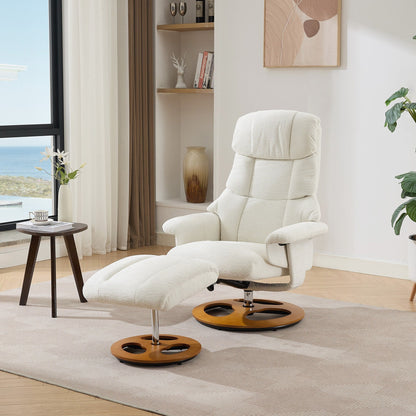 Recliner Chair with Ottoman, Modern 360° Swivel Lounge Chair with Footstool, Chenille Fabric, 5 Point Vibration Massage
