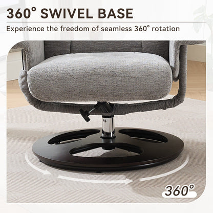 Recliner Chair with Ottoman, Modern 360° Swivel Lounge Chair with Footstool, Chenille Fabric, 5 Point Vibration Massage