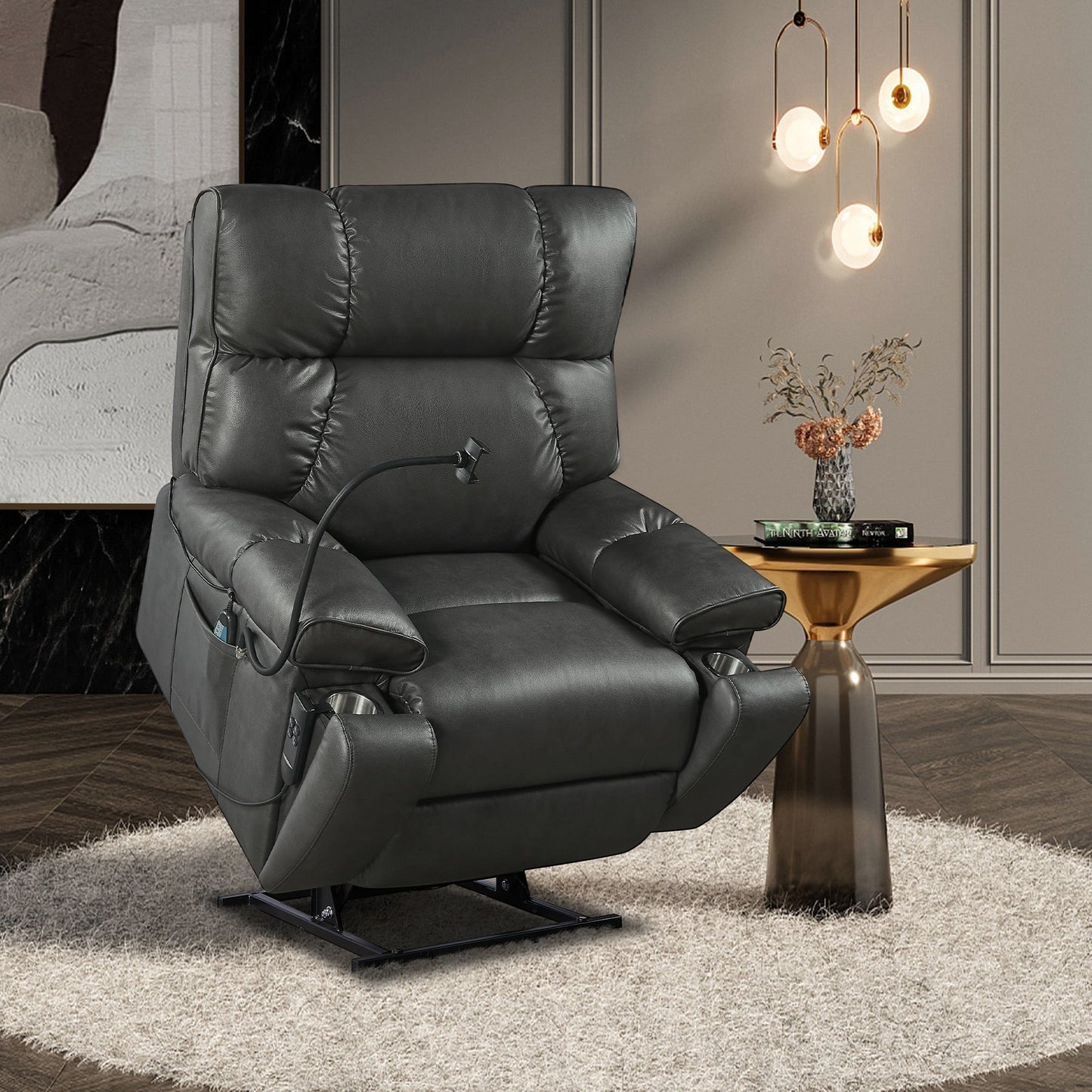 Recliner Chair with Phone Holder,Electric Power Lift Recliner Chair with 2 Motors Massage and Heat for Elderly, 3 Positions, 2 S