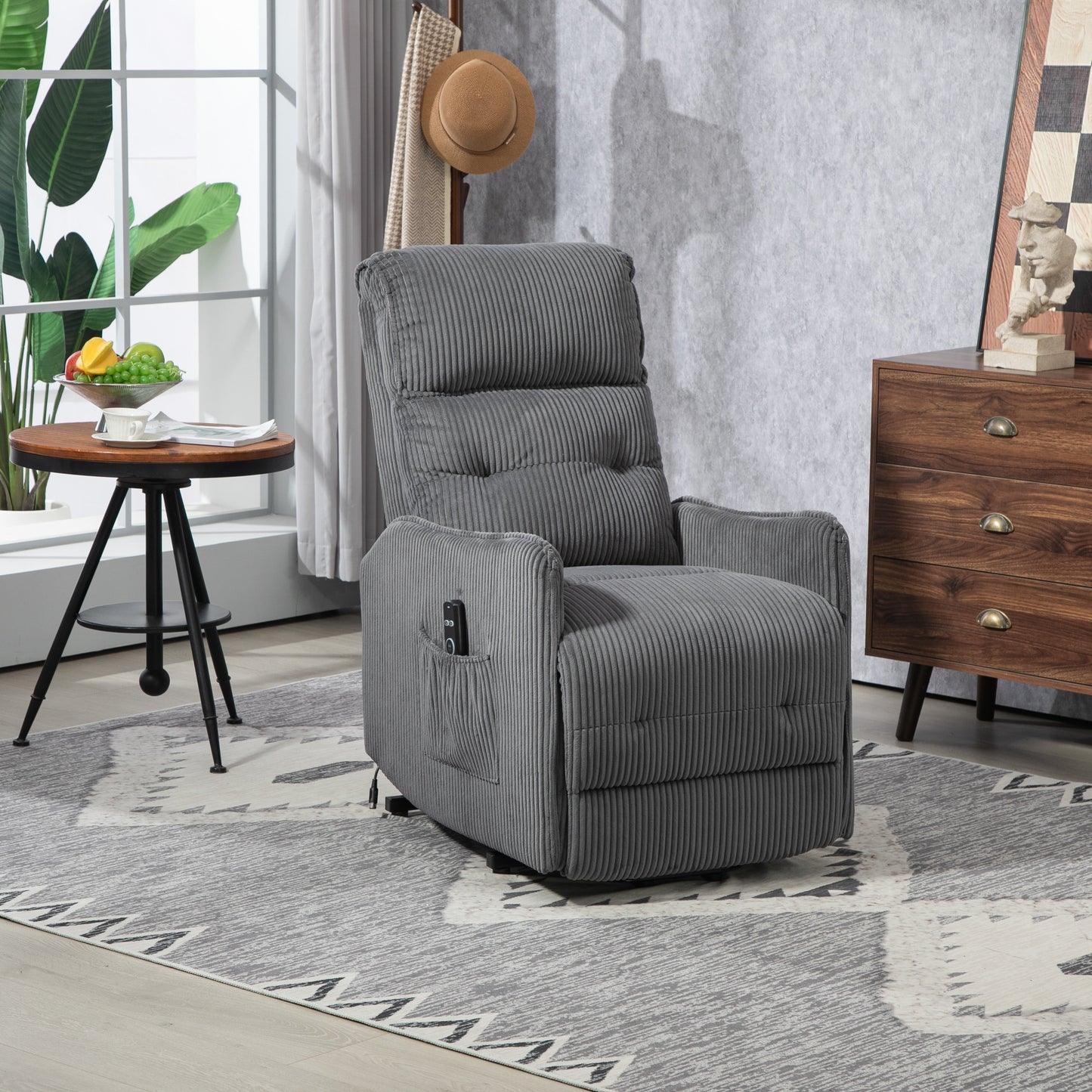 Recliner Chair, Electric Recliner Chairs for Adults, Side Pocket Power Reclining Chair Pocket Springs Seat Cushion