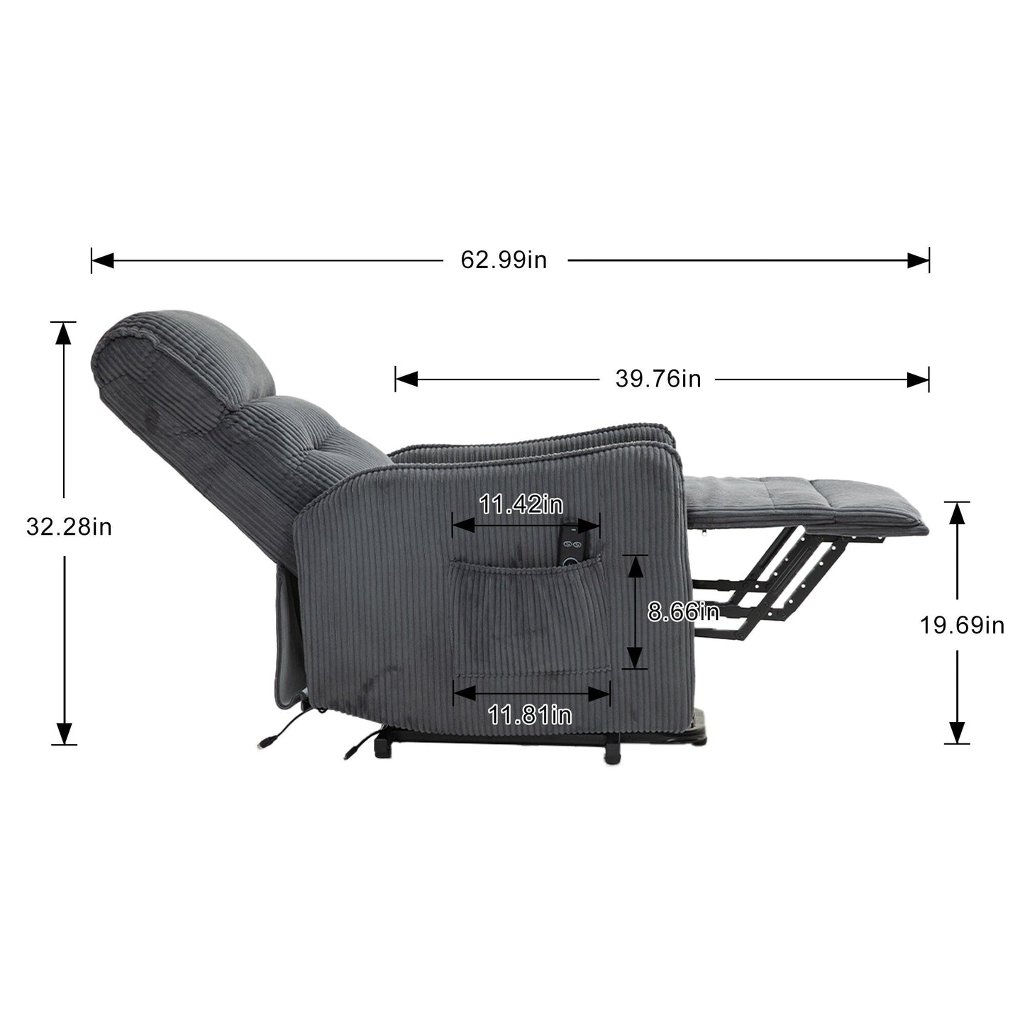 Recliner Chair, Electric Recliner Chairs for Adults, Side Pocket Power Reclining Chair Pocket Springs Seat Cushion