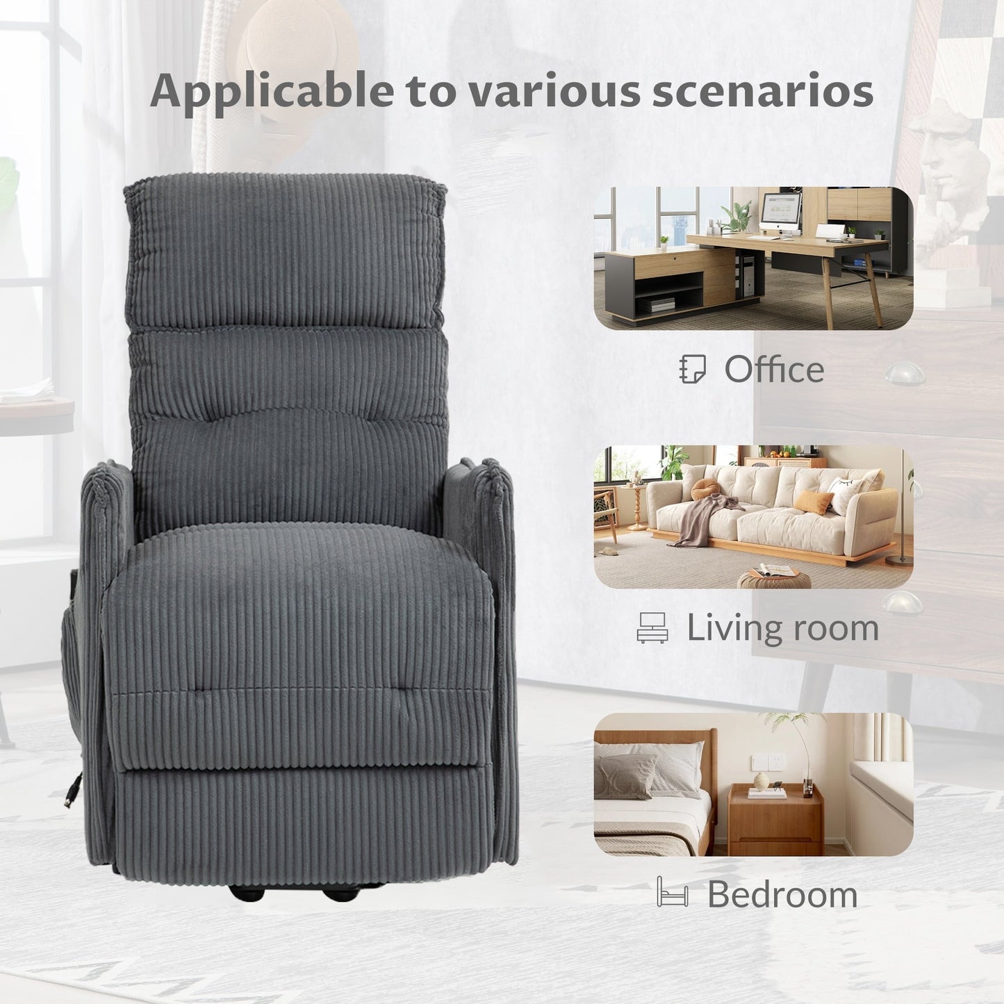 Recliner Chair, Electric Recliner Chairs for Adults, Side Pocket Power Reclining Chair Pocket Springs Seat Cushion