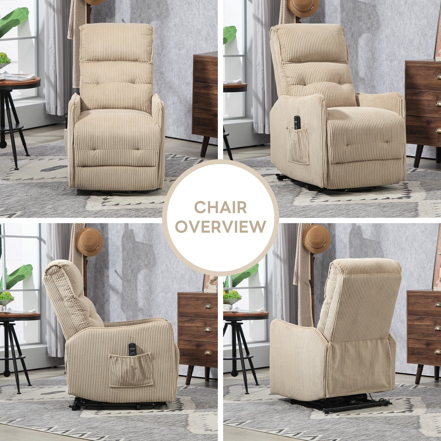 Recliner Chair, Electric Recliner Chairs for Adults, Side Pocket Power Reclining Chair Pocket Springs Seat Cushion