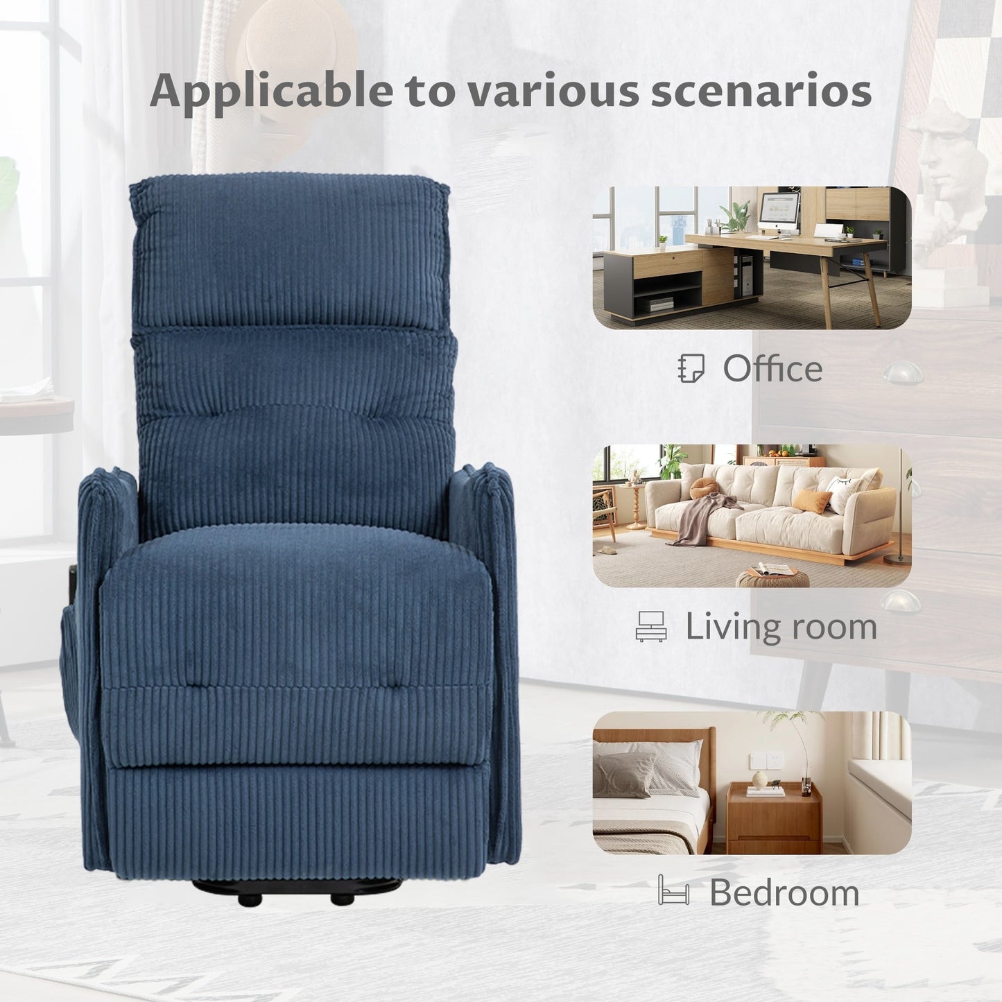 Recliner Chair, Electric Recliner Chairs for Adults, Side Pocket Power Reclining Chair Pocket Springs Seat Cushion