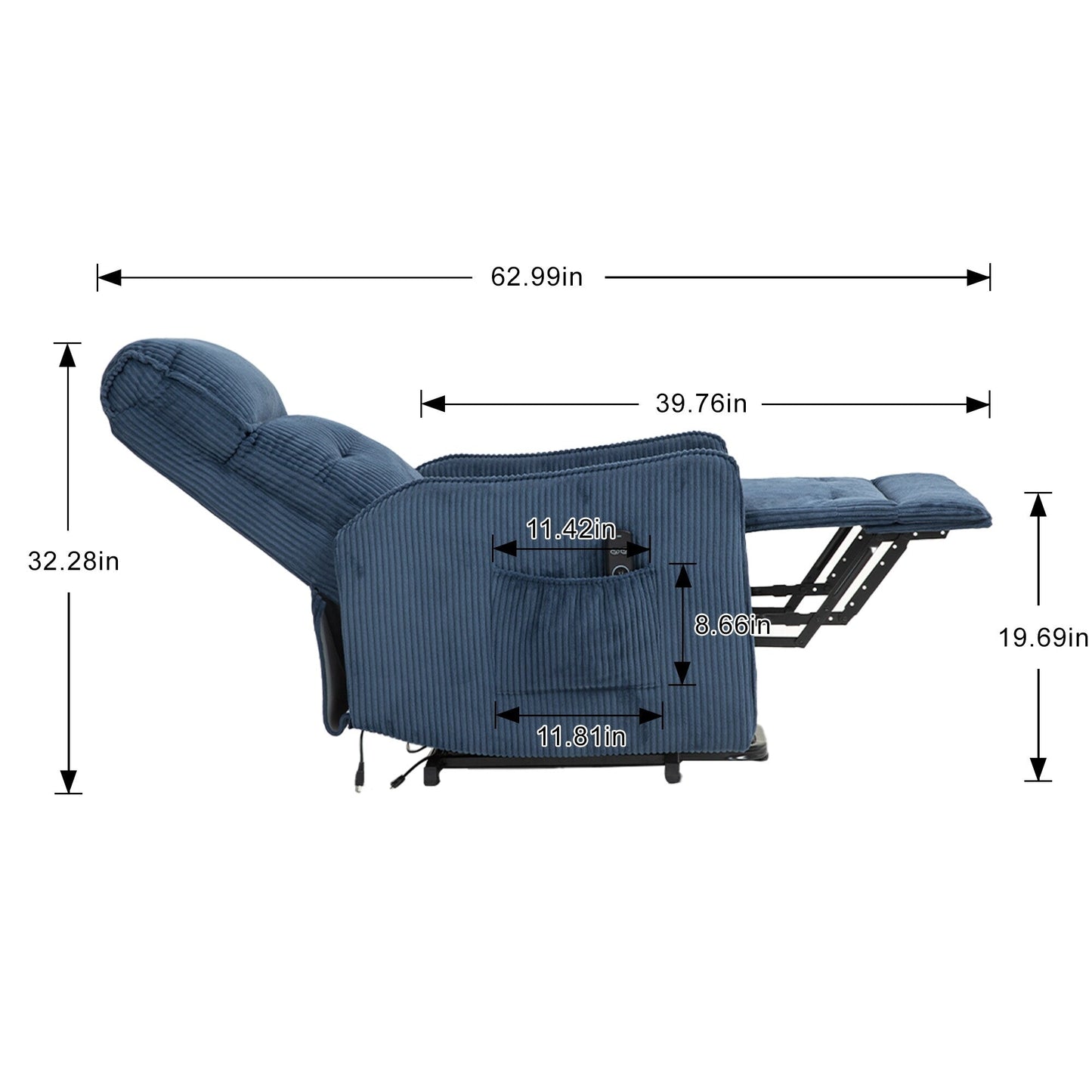Recliner Chair, Electric Recliner Chairs for Adults, Side Pocket Power Reclining Chair Pocket Springs Seat Cushion