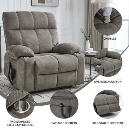 Recliner Chair, Heavy Duty Motion Mechanism with 8-Point Vibration Massage and Lumbar Heating, Dual Cup Holders