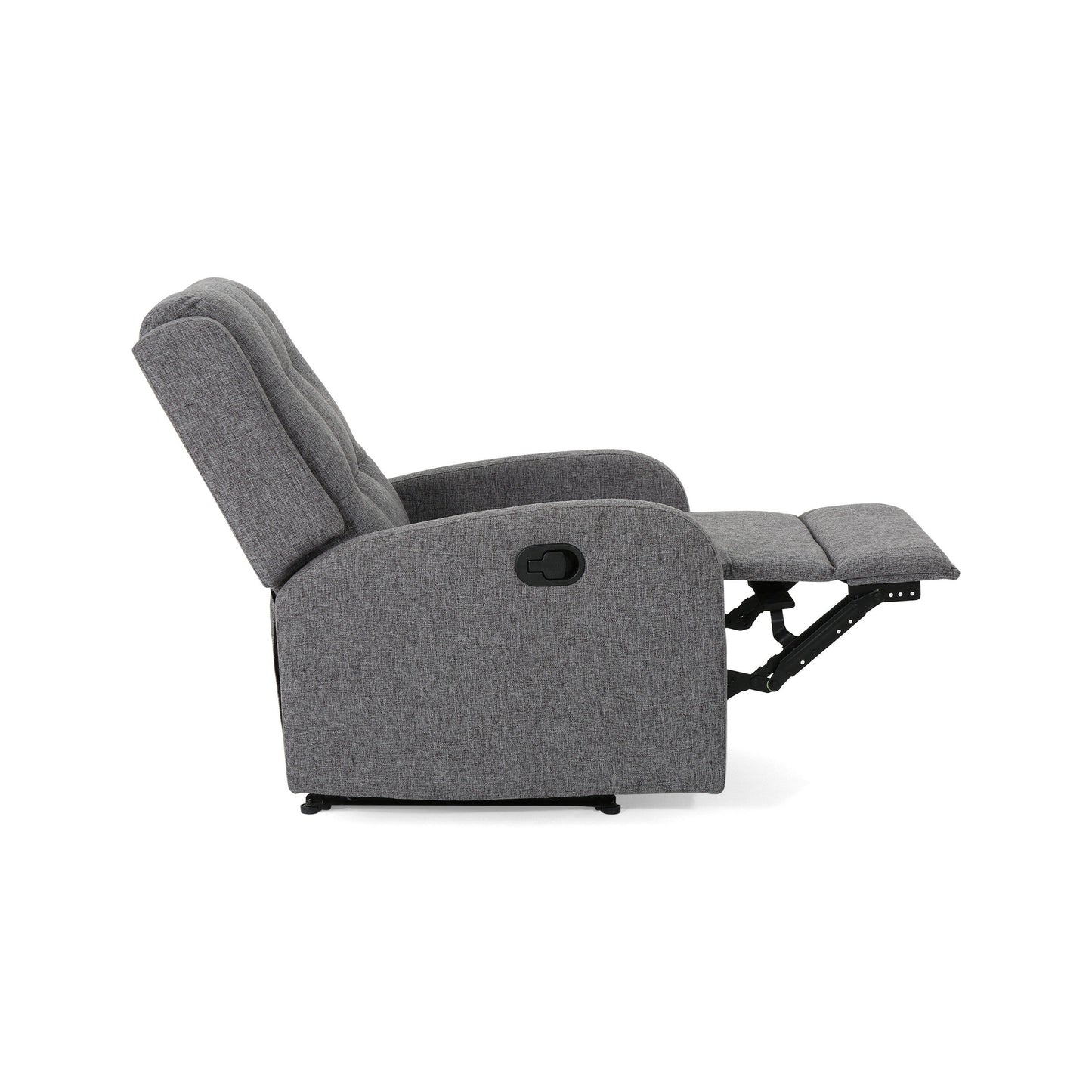 Recliner Chair, Manual Pull Tab, Button Tufted Charcoal Gray Fabric