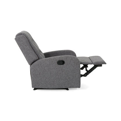 Recliner Chair, Manual Pull Tab, Button Tufted Charcoal Gray Fabric