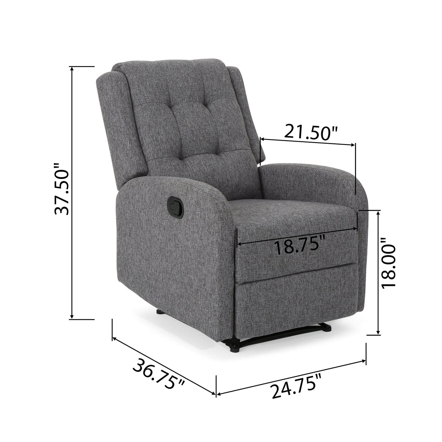 Recliner Chair, Manual Pull Tab, Button Tufted Charcoal Gray Fabric