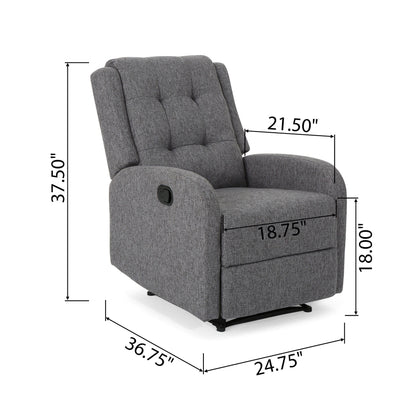 Recliner Chair, Manual Pull Tab, Button Tufted Charcoal Gray Fabric
