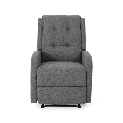 Recliner Chair, Manual Pull Tab, Button Tufted Charcoal Gray Fabric