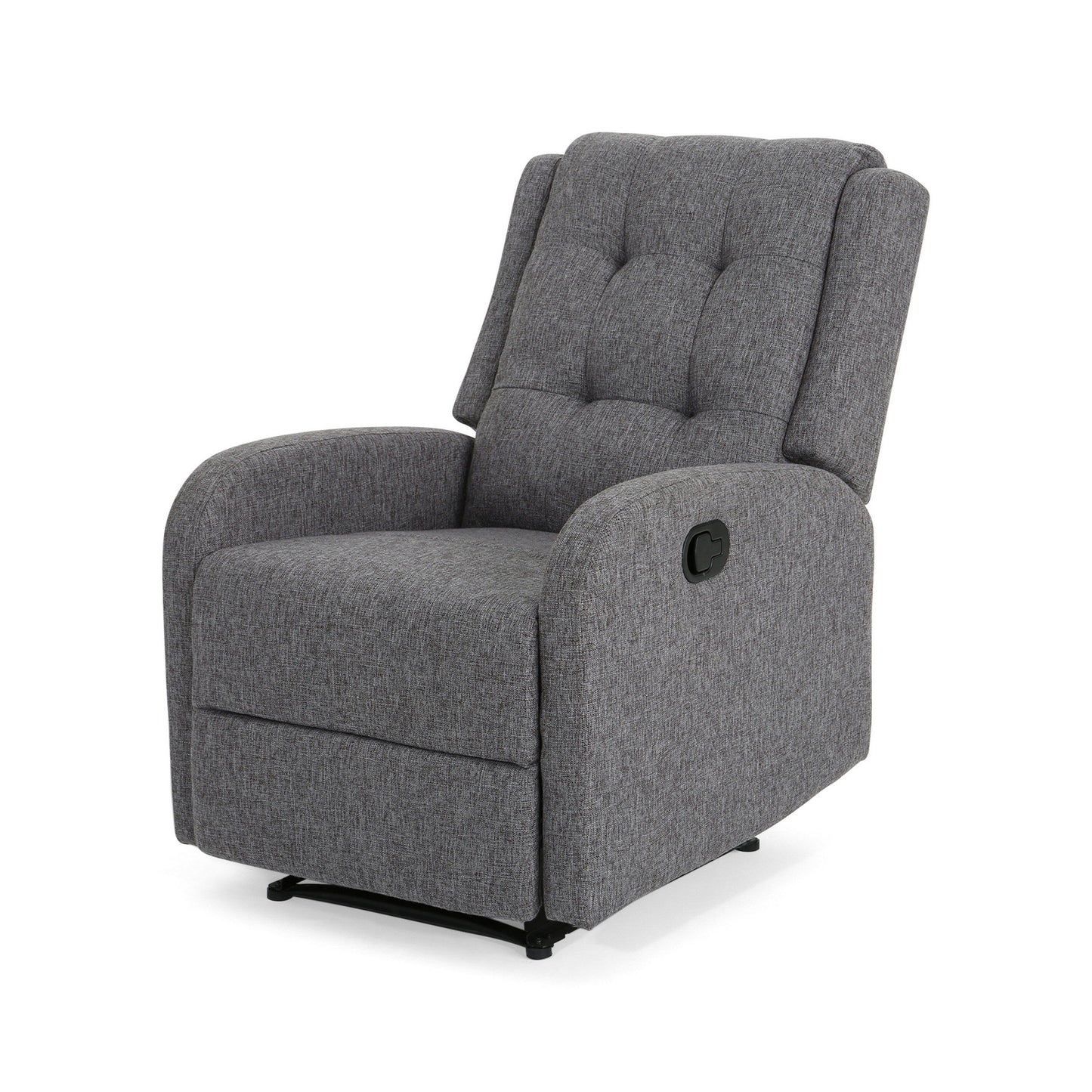 Recliner Chair, Manual Pull Tab, Button Tufted Charcoal Gray Fabric