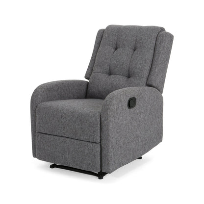 Recliner Chair, Manual Pull Tab, Button Tufted Charcoal Gray Fabric