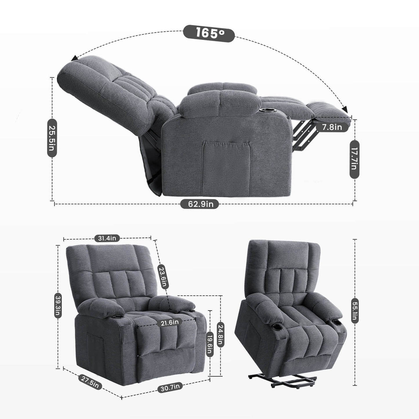Recliner Chair, Reclining Massage Chair with Heat, Home Theater Seating Electric Power Lift Chair for Living Room