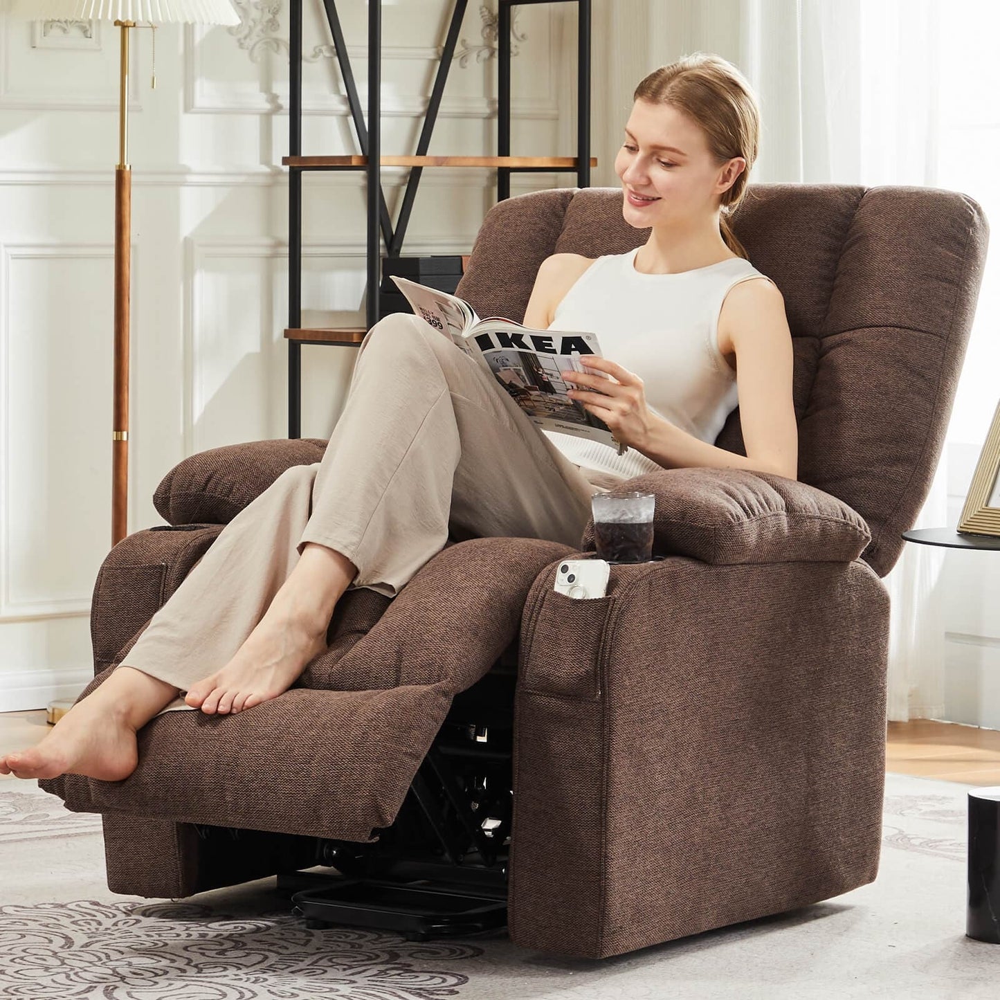 Recliner Chair, Reclining Massage Chair with Heat, Home Theater Seating Electric Power Lift Chair for Living Room